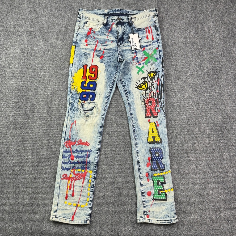 Rue21 Mens Skinny Jeans 32x32 Supreme Flex Graffiti Y2K Acid Wash Streetwear NWT